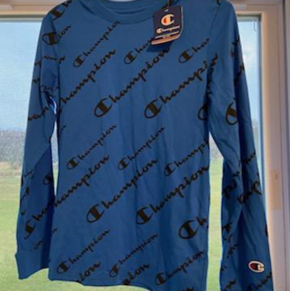 Champion, Large boys Bozetto Blue long sleeved shirt